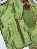 Dilruba Pista - Hand-Embroidered Dabka and Stonework Kameez x Farshi Shalwar x Handpaint duppata