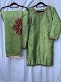 Dilruba Pista - Hand-Embroidered Dabka and Stonework Kameez x Farshi Shalwar x Handpaint duppata