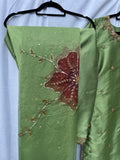 Dilruba Pista - Hand-Embroidered Dabka and Stonework Kameez x Farshi Shalwar x Handpaint duppata