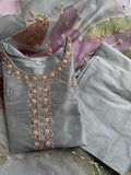 Feroza ~ Ice Blue hand painted dupatta and palazzo set