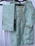 Feroza ~ Ice Blue hand painted dupatta and palazzo set