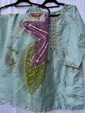 Feroza ~ Ice Blue hand painted dupatta and palazzo set